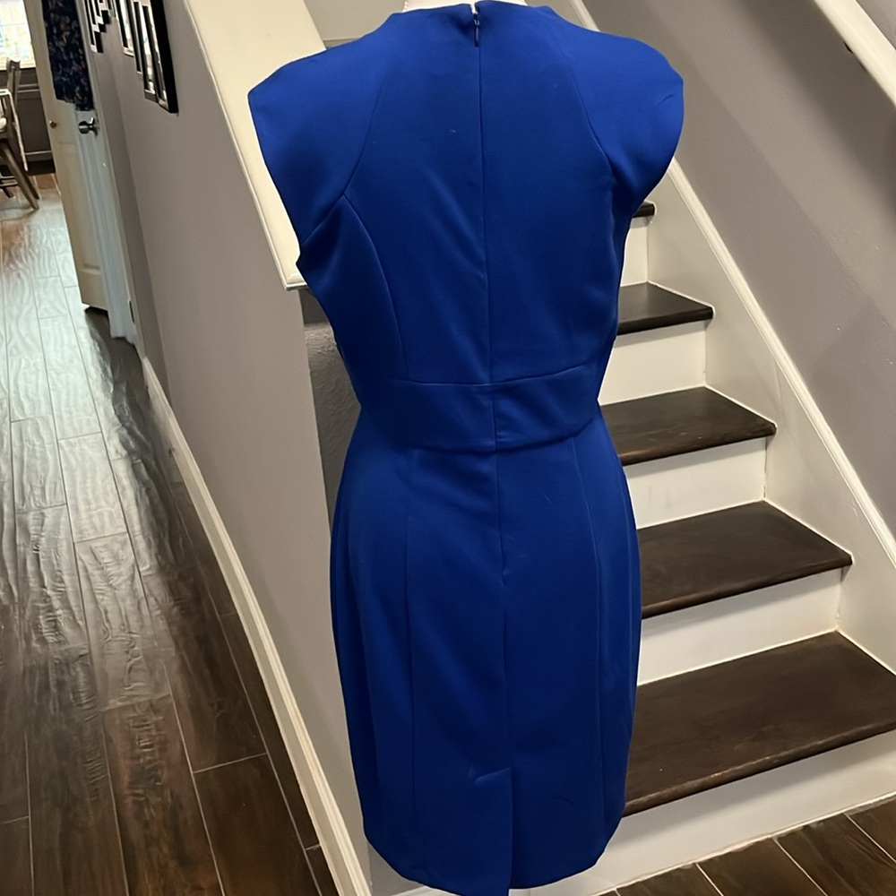 Sangria Royal Blue Sheath Dress V-neck Sleeveless 10P Top Stitching Details. - Picture 5 of 16